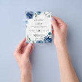 Budget Dusty Blue & Blue Floral Wedding Flyer (Hand)