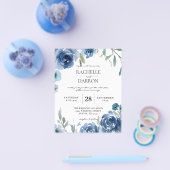 Budget Dusty Blue & Blue Floral Wedding Flyer (Enkel)