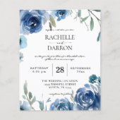 Budget Dusty Blue & Blue Floral Wedding Flyer (Voorkant)