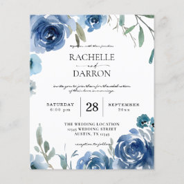 Budget Dusty Blue & Blue Floral Wedding Flyer