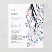 BUDGET Dusty blue, blush floral bruiloft uitnodigi (Voorkant)