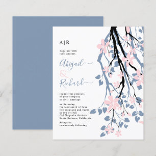 BUDGET Dusty blue, blush floral bruiloft uitnodigi