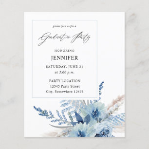 Budget Dusty Blue Boho Floral Graduation Party Flyer