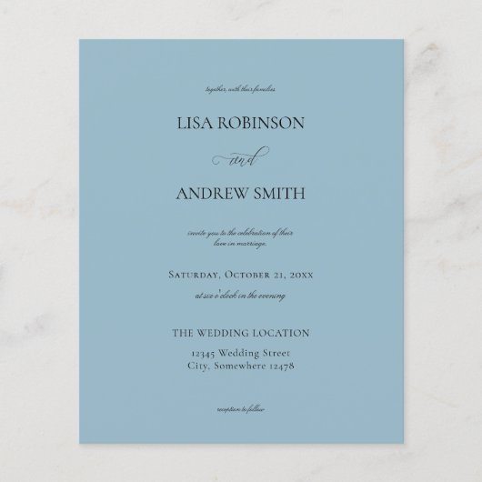 Budget Dusty Blue Calligraphy Wedding Flyer (Voorkant)