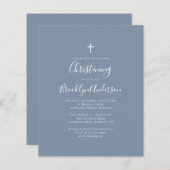 Budget Dusty Blue Christening Uitnodiging (Voorkant / Achterkant)