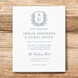 Budget Dusty Blue Crest Monogram Huwelijksfoto Flyer