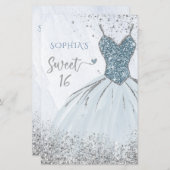 Budget Dusty Blue Dress Sweet 16 Uitnodiging (Voorkant / Achterkant)