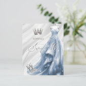 Budget Dusty Blue Dress Sweet 16 Uitnodiging (Staand voorkant)