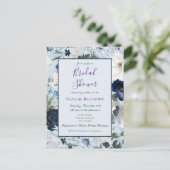 Budget Dusty Blue Elegant Floral Vrijgezellenfeest Uitnodiging Briefkaart (Staand voorkant)
