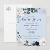 Budget Dusty Blue Elegant Floral Vrijgezellenfeest Uitnodiging Briefkaart (Voorkant / Achterkant)
