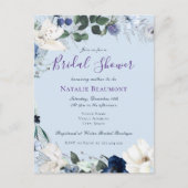 Budget Dusty Blue Elegant Floral Vrijgezellenfeest Uitnodiging Briefkaart (Voorkant)