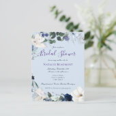 Budget Dusty Blue Elegant Floral Vrijgezellenfeest Uitnodiging Briefkaart (Staand voorkant)