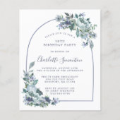 Budget Dusty Blue Floral 18e Verjaardag uitnodigin (Voorkant)