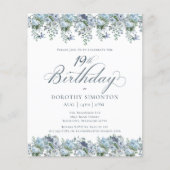 Budget Dusty Blue Floral 19e Verjaardag uitnodigin (Voorkant)