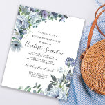 Budget Dusty Blue Floral 40e Verjaardag uitnodigin<br><div class="desc">Stofblauwe rozen,  pioenen en wilde bloemen versieren een  bloemrijke 40e verjaardagsbudgetuitnodiging. Moderne kalligrafie voegt toe aan de Boho Vibe.</div>