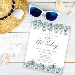 Budget Dusty Blue Floral 40e Verjaardag uitnodigin<br><div class="desc">Stoffelijk blauw bloempje creëer boven- en onderrand op deze elegante verjaardagsuitnodiging. Klassieke scriptkalligrafie voegt een mooie touch toe. Dit item is een onderdeel van het Dusty Blue floral collectie.</div>