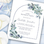Budget Dusty Blue Floral 40e Verjaardag uitnodigin<br><div class="desc">Stoffige blauwe pioenen en wilde bloemen versieren een  verjaardagsuitnodiging. Moderne kalligrafie en de boog voegen toe aan de Boho Vibe.</div>