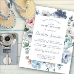 Budget Dusty Blue Floral 40e Verjaardag uitnodigin<br><div class="desc">Stofblauwe rozen en wilde bloemen versieren een  verjaardagsuitnodiging. Moderne kalligrafie voegt toe aan de Boho Vibe.</div>