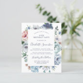 Budget Dusty Blue Floral 60e Verjaardag uitnodigin (Staand voorkant)