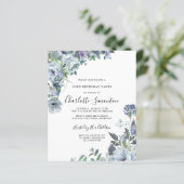 Budget Dusty Blue Floral 60e Verjaardag uitnodigin (Staand voorkant)