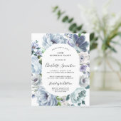 Budget Dusty Blue Floral 80e Verjaardag uitnodigin (Staand voorkant)