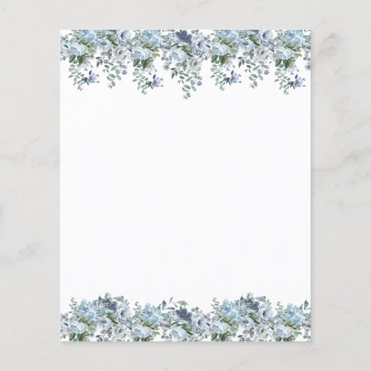 Budget Dusty Blue Floral 80e Verjaardag uitnodigin (Achterkant)
