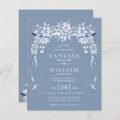 BUDGET dusty blue floral bruiloft uitnodiging (Voorkant / Achterkant)
