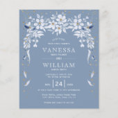 BUDGET dusty blue floral bruiloft uitnodiging (Voorkant)