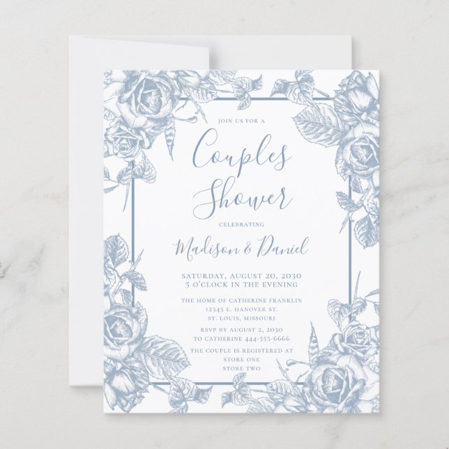 Budget Dusty Blue Floral Couples Shower (Voorkant)