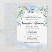 Budget Dusty Blue Floral Gradual Party Kaart (Voorkant / Achterkant)