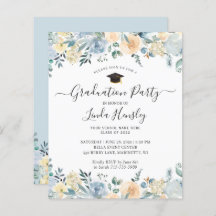 Budget Dusty Blue Floral Graduation Party nodigt u