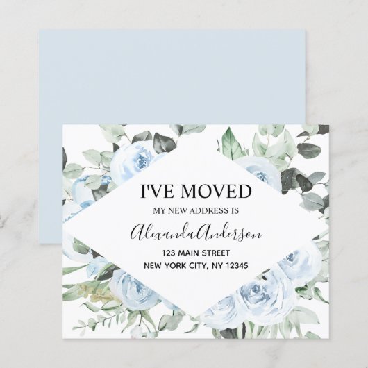 Budget Dusty Blue Floral Moving Announge (Voorkant / Achterkant)