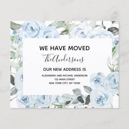 Budget Dusty Blue Floral Moving Announge (Voorkant)