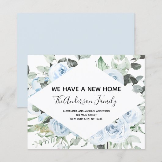 Budget Dusty Blue Floral Moving Announge (Voorkant / Achterkant)