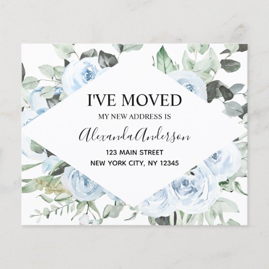 Budget Dusty Blue Floral Moving Announge Flyer (Voorkant)