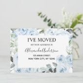 Budget Dusty Blue Floral Moving Announge Kaart (Staand voorkant)