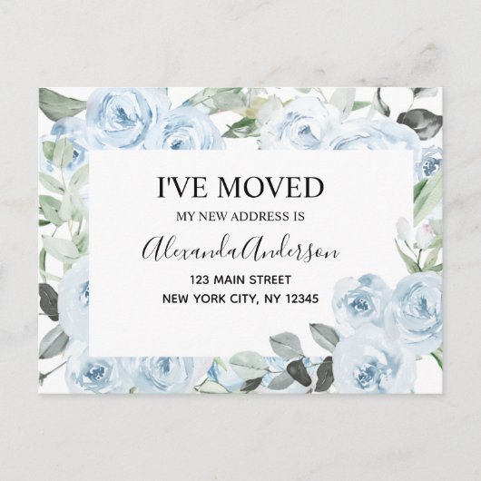 Budget Dusty Blue Floral Verhuisaankondigingsposte Briefkaart (Voorkant)