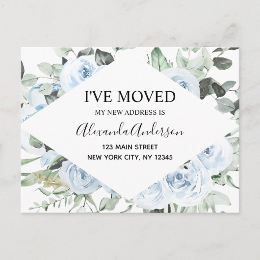 Budget Dusty Blue Floral Verhuisaankondigingsposte Briefkaart (Voorkant)