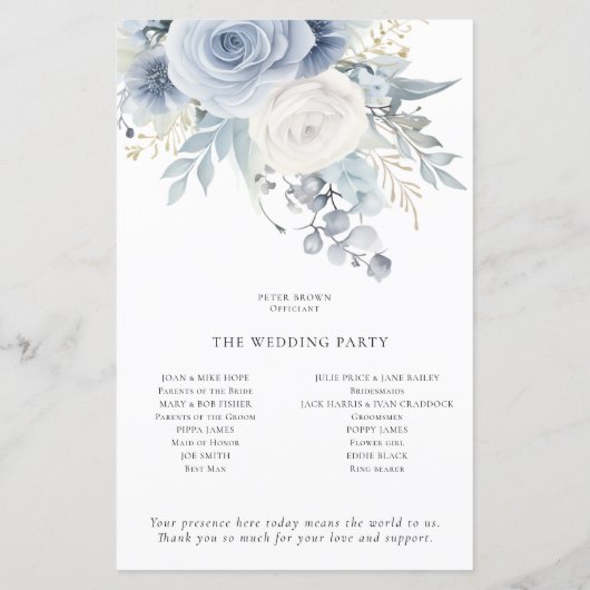 Budget Dusty Blue Florals Trouwprogramma (Achterkant)