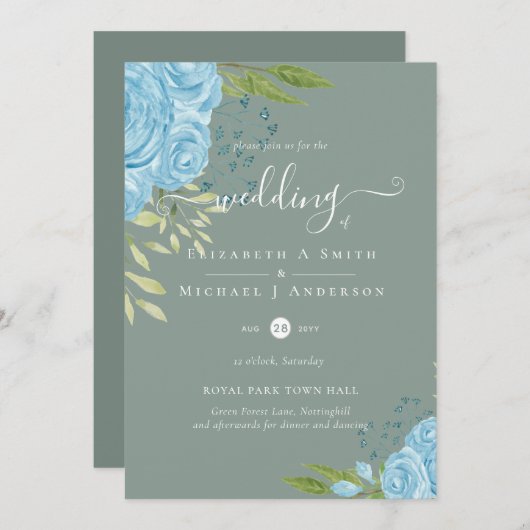 BUDGET Dusty Blue Flowers Limoen Weddenschap (Voorkant / Achterkant)