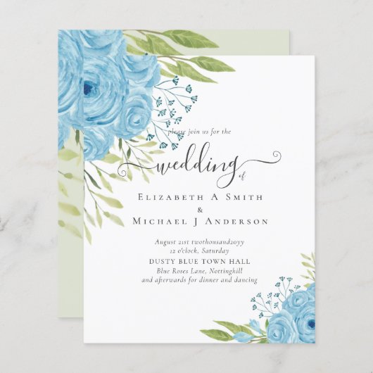 BUDGET Dusty Blue Flowers Limoen Weddenschap (Voorkant / Achterkant)