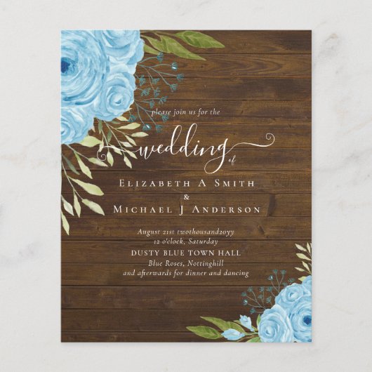 Budget Dusty Blue Flowers Limoen Weddenschap Flyer (Voorkant)