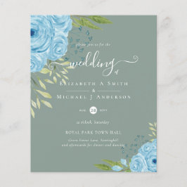 BUDGET Dusty Blue Flowers Limoen Weddenschap Flyer