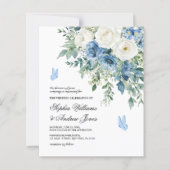 Budget Dusty Blue Flowers Wedding Invitation (Voorkant)