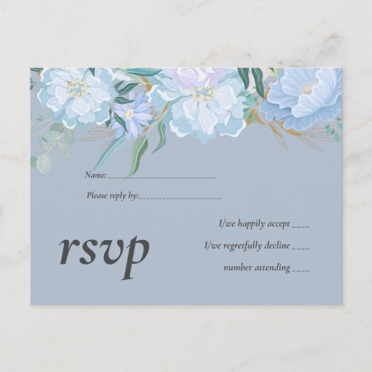 Budget DUSTY BLUE Foliage Weddenschap RSVP Uitnodiging Briefkaart (Voorkant)