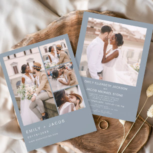 Budget Dusty Blue Foto Bruiloft uitnodiging