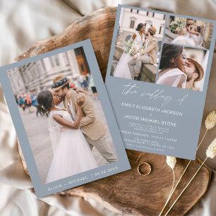Budget Dusty Blue Foto Bruiloft uitnodiging Flyer