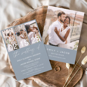 Budget Dusty Blue Foto Bruiloft uitnodiging Flyer