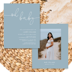 Budget Dusty Blue Foto Oh Baby Baby shower Flyer