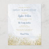 Budget Dusty Blue Gold Dress Sweet 16 Uitnodiging (Achterkant)